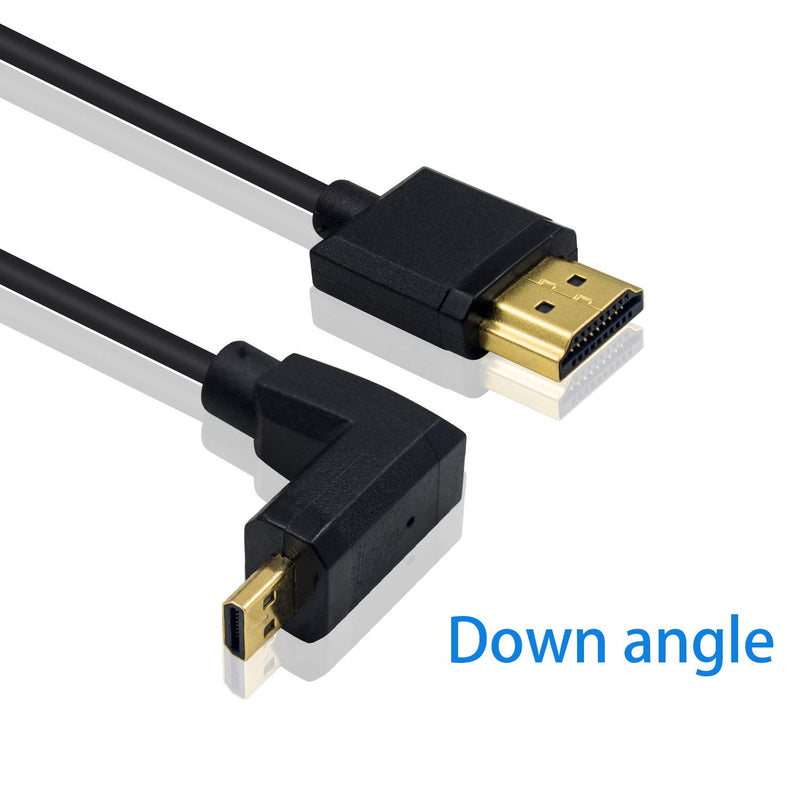 Duttek Micro HDMI to Standard HDMI Cable, Micro HDMI to HDMI Adapter Cable, Extreme Thin Down Angled Micro HDMI Male to HDMI Male Cable for 1080P, 4K, UltraHD, 3D, Ethernet (6 inch/ 15cm) Down Angled 15cm