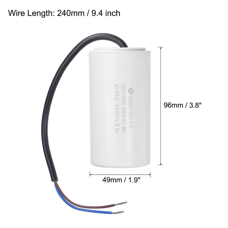 uxcell CBB60 Run Capacitor 120uF 250V AC 2 Wires 50/60Hz Cylinder 96x49mm White for Air Compressor Water Pump Motor