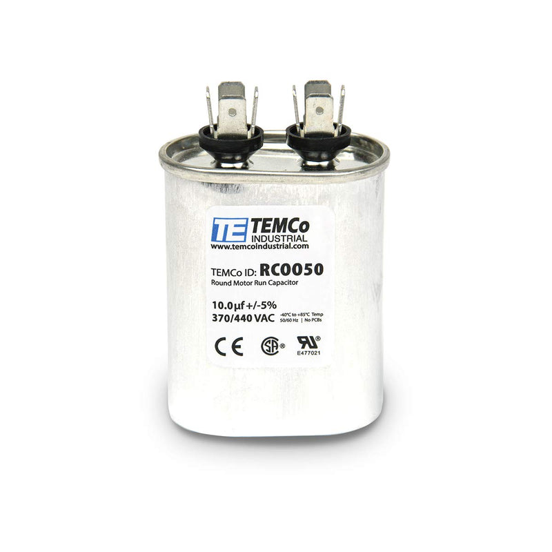 [AUSTRALIA] - TEMCo 10 uf/MFD 370-440 VAC volts Oval Run Capacitor 50/60 Hz AC Electric - Lot -1 (Optional uf/MFD, Voltage and Lot Quantities Available) 10 uf (1 Pack) 370/440 Volts (Oval) 