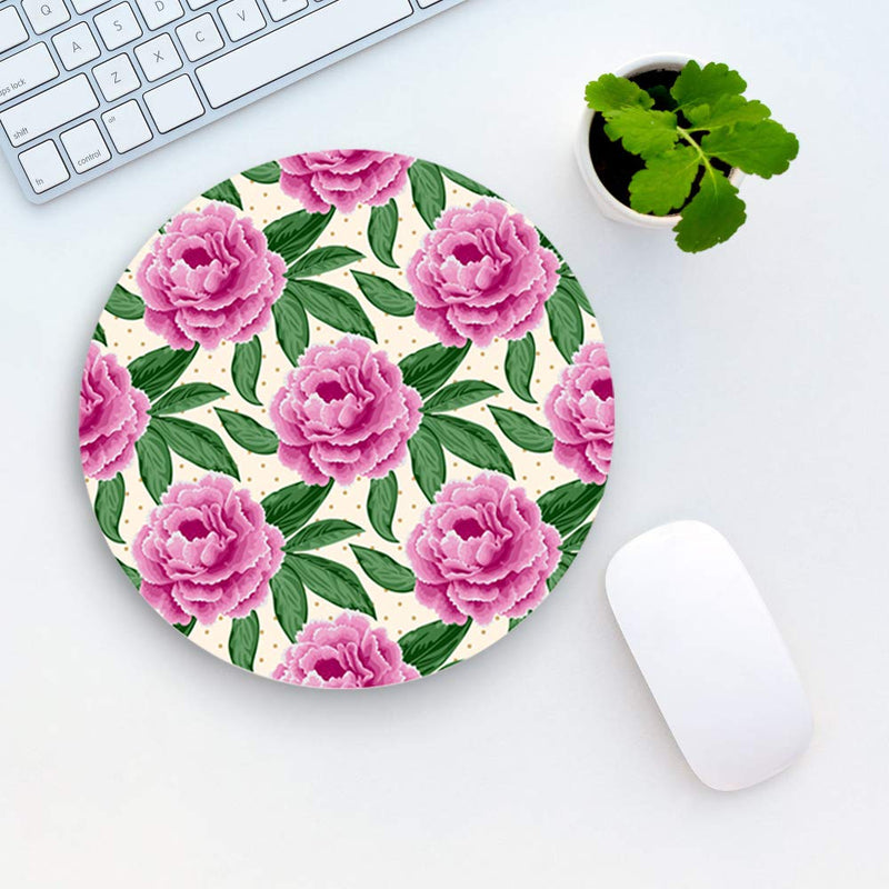 Round Game Mouse pad, Beautiful, Stylish Round Mouse pad with Sewn Edge, Suitable for Desk, Work, Home Office Decoration, Washable, 8.75inch Large Size, 4mm Thick (Pink Roses) Pink roses