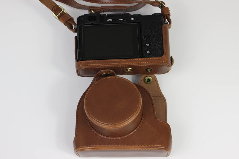 X-E4 Case, BolinUS Handmade PU Leather Fullbody Camera Case Bag Cover for Fujifilm Fuji X-E4 XE4 XF 27mm Lens F2.8 Bottom Opening Version + Neck Strap + Mini Storage Bag (Coffee) Coffee