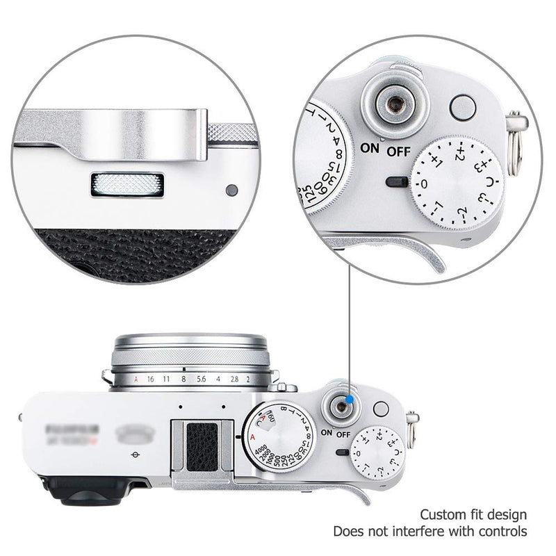 JJC Metal Thumbs Up Grip for Fuji Fujifilm X-E4 XE4 X-E3 XE3 X100V X100F with Hot Shoe Cover Protector Not Interfere with Controls of Camera -Silver SILVER