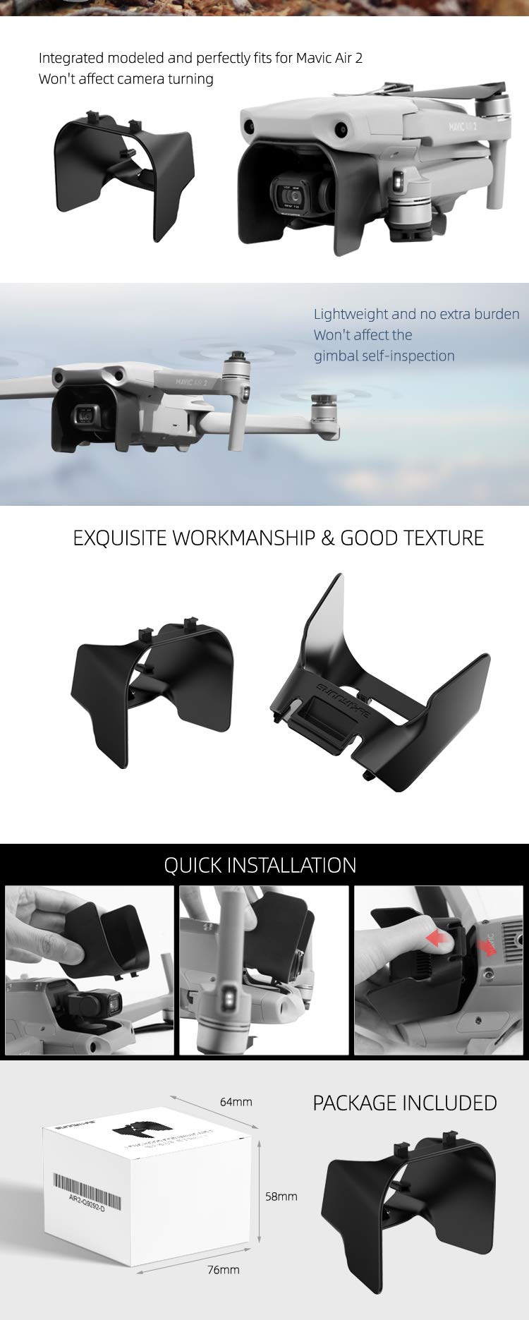 Sun Hood Gimbal Protective Cover Sunshade for DJI Mavic Air 2 Accessories