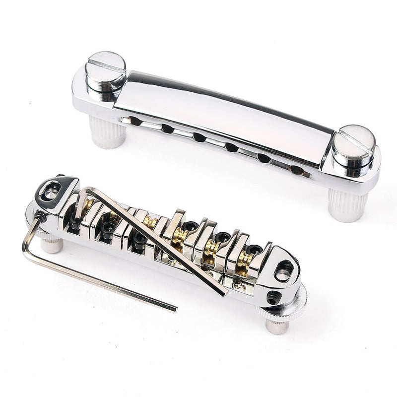 Alnicov Brass Roller Saddle Tune-O-Matic LP Guitar Bridge & Tailpiece Set Chrome