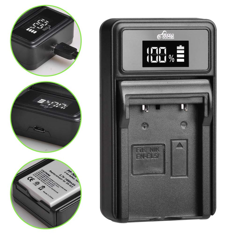 Pickle Power EN-EL5 Battery and LED Charger for Nikon EN-EL5 MH-61 Compatible with Nikon Coolpix 3700, 4200, 5200, 5900, 7900, P3, P4, P80, P90, P100, P500, P510, P520, P530, P5000, P5100, P6000, S10 2 battery +charger