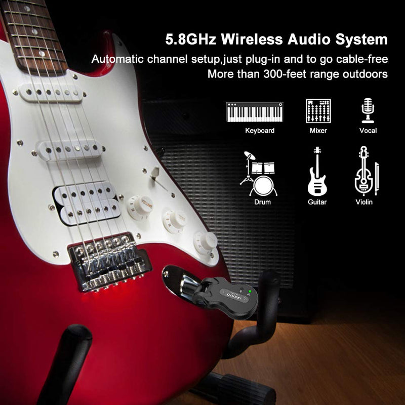 LEKATO 5.8 Wireless Guitar System Wireless Audio Electric Guitar Transmitter Receiver 4 Channels Transmission Range High Frequency Battery Rechargeable