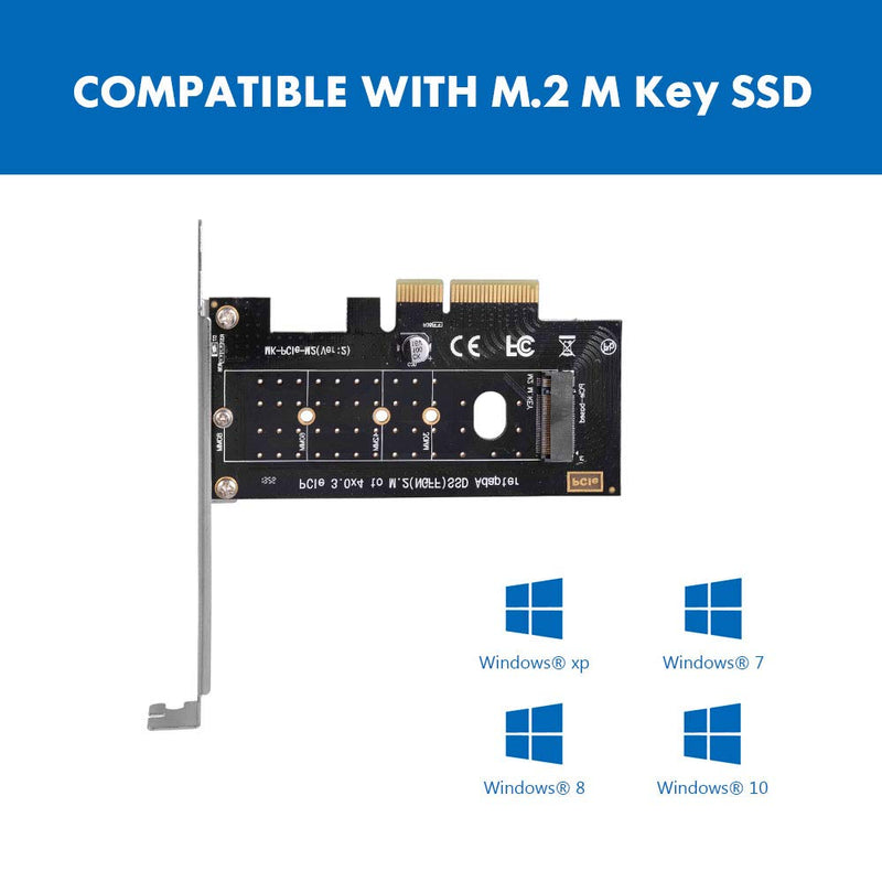 NVMe PCIe Adapter, M Key M.2 NVME SSD to PCI-e 3.0 x4 Host Controller Expansion Card with Low Profile Bracket, PCIe NVME Adapter for PC Desktop Support 2230 2242 2260 2280 single