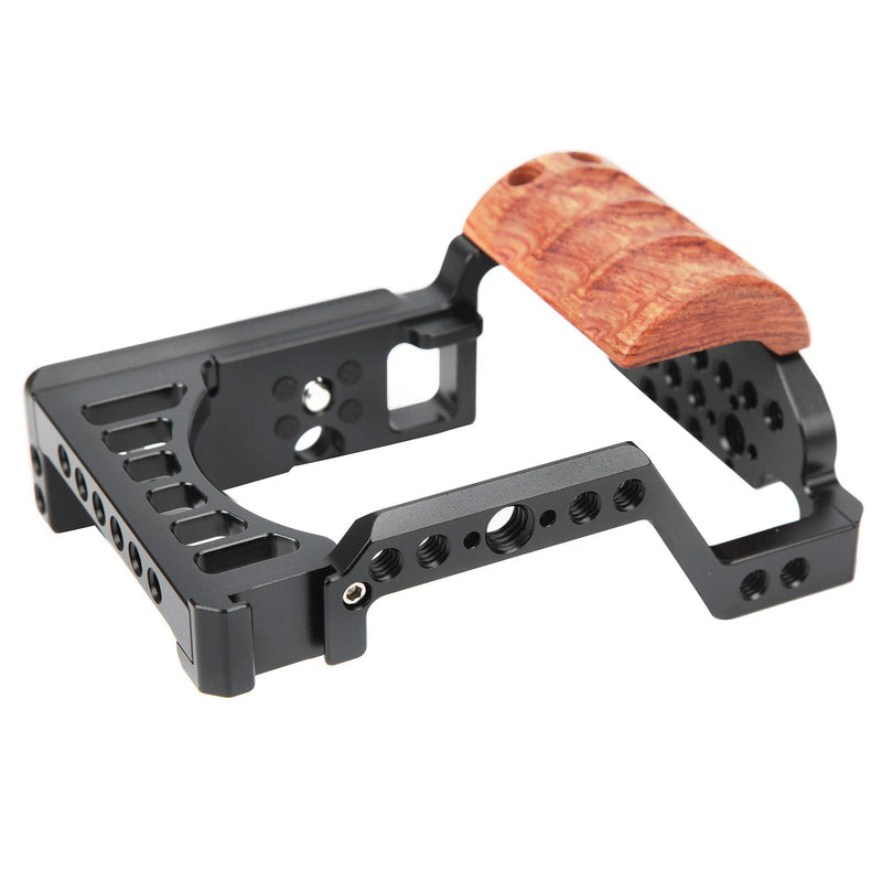 Vlog Camera Cage for Sony A7C, Camera Video Stabilizer Shooting Cage Kit with Wooden Handle Grip, with 1/4in & 3/8in Screw Hole and Cold Shoe Mount