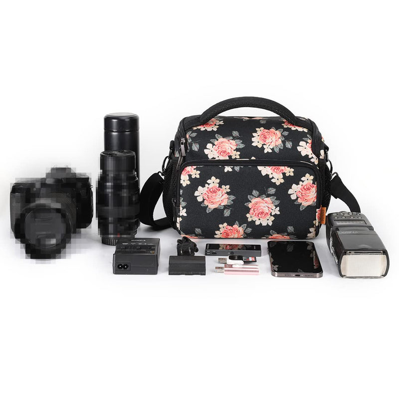 DOMISO Camera Bag Case Waterproof Anti-Shock Shoulder Bag, Flower