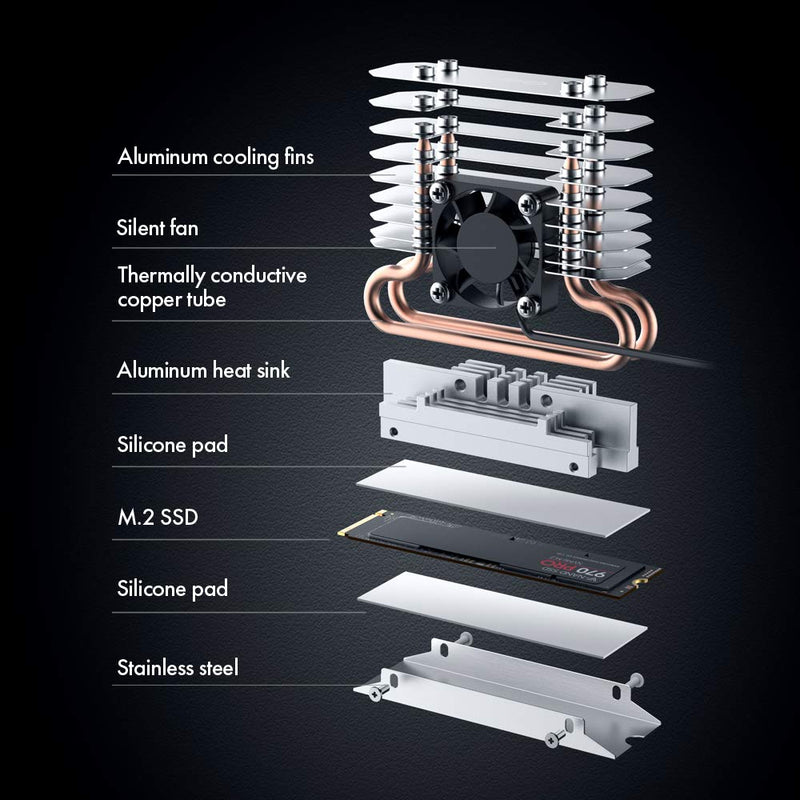 ineo M.2 2280 SSD Rocket Heatsink Built-in Cooling Fan [M3]