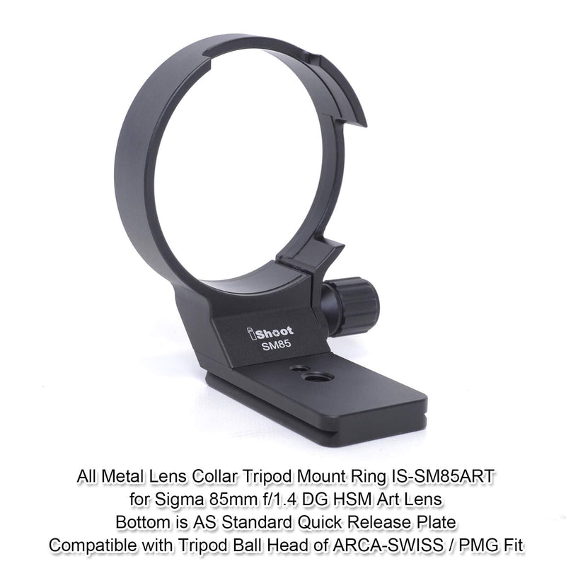 iShoot Lens Collar, Tripod Mount Ring for Sigma 85mm f/1.4 DG HSM Art Lens (Canon EF Nikon AF Sony E Mount), Metal Lens Support Bracket with ARCA-Swiss fit Quick Release Plate for Tripod Ball Head