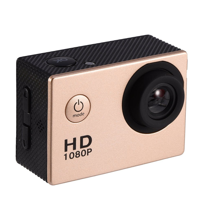[AUSTRALIA] - Action Camera 12MP Waterproof 30m Outdoor Sports Video DV Camera 1080P Full HD LCD Mini Camcorder with 900mAh Rechargeable Batteries and Mounting Accessories Kits(Gold) Gold 
