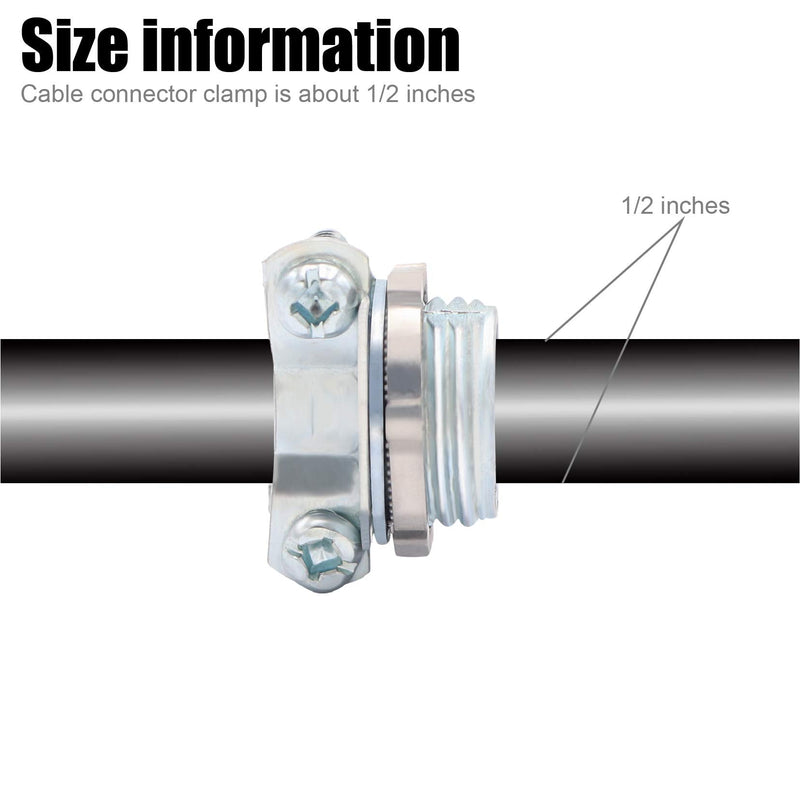 Fuzbaxy 12pcs 1/2Inch Clamp Type Cable Connectors for Metallic Conduit Protect Cables Silver-Zinc 1/2 Inch-12pcs