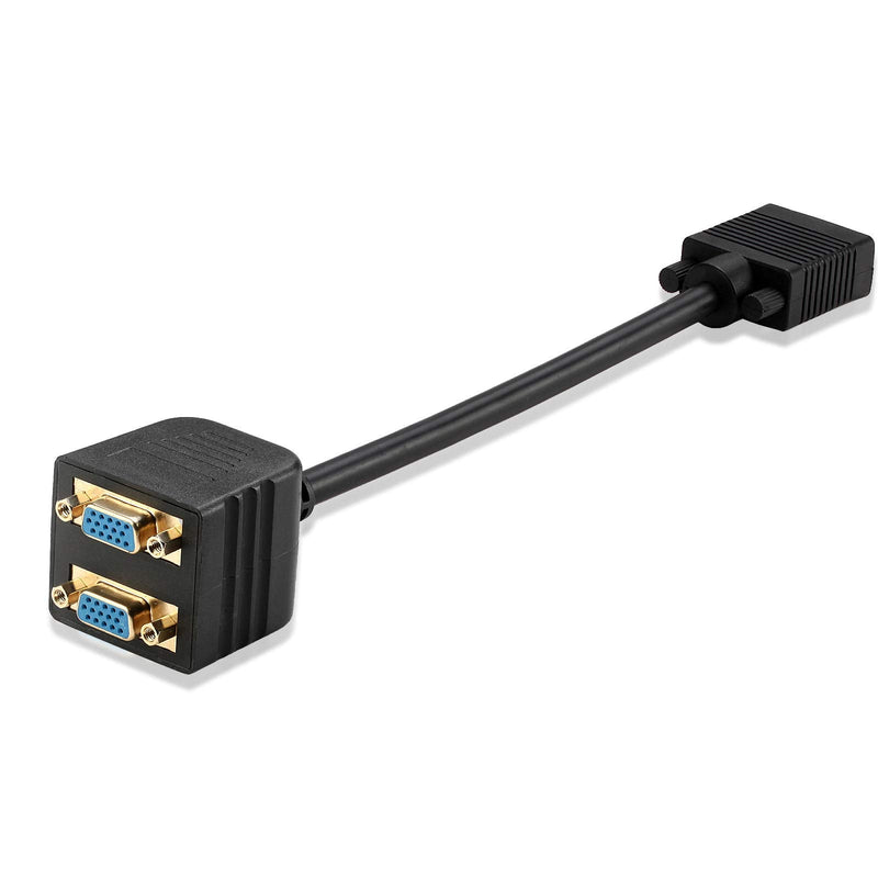mxtechnic VGA Splitter Cable 1 Male to 2 Female Adapter Monitor Y Splitter Cable 25cm Black Can't Connect Two at The Same time (1Pack) 1Pack