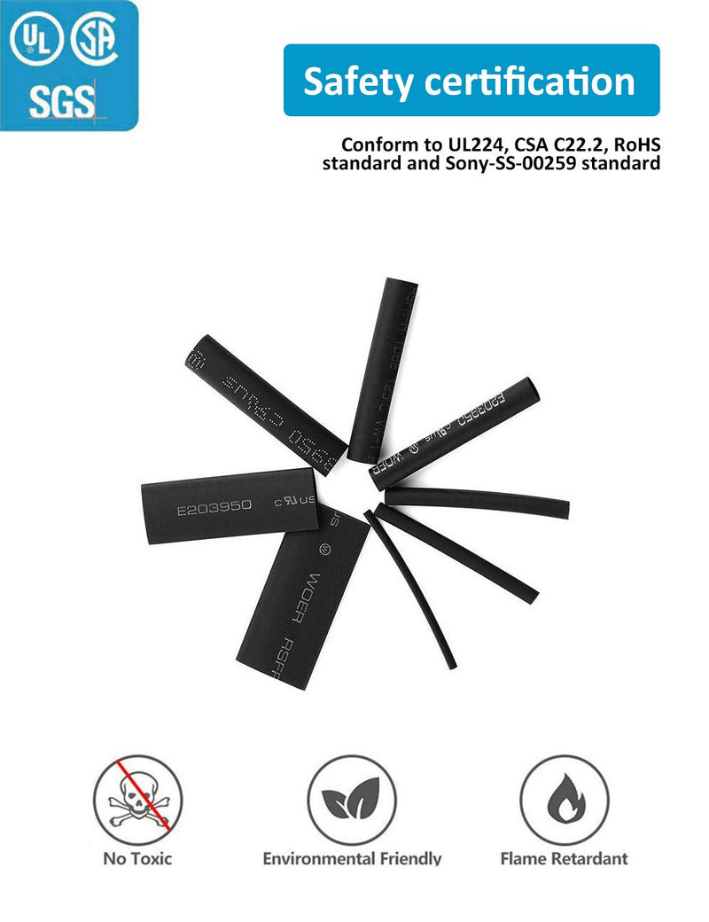 [AUSTRALIA] - 650pcs Heat Shrink Tubing Black innhom Heat Shrink Tube Wire Shrink Wrap UL Approved Ratio 2:1 Electrical Cable Wire Kit Set Long Lasting Insulation Protection, Safe and Easy, Eco-Friendly Material 