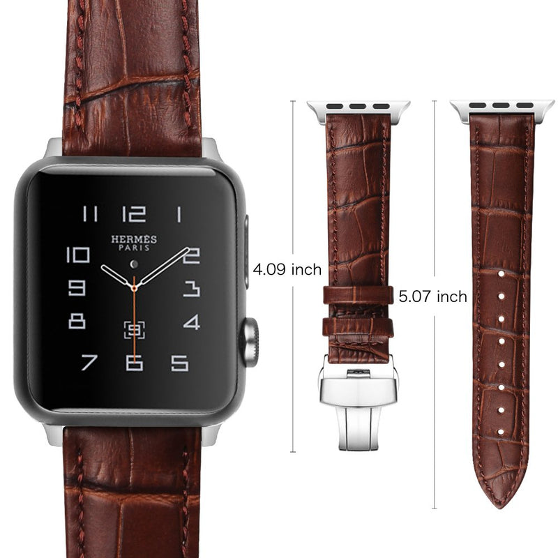 Fintie Leather Band Compatible with Watch 44mm 42mm, Replacement Wrist Bands with Adjustable Butterfly Buckle Compatible with Watch Series 5 Series 4 Series 3 Series 2 Series 1 - Brown 42mm/44mm