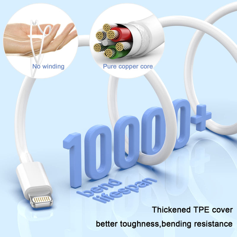 6Pack(3/3/6/6/6/9 FT) Original [Apple MFi Certified] iPhone Charger Fast Charging Lightning Cable iPhone Charger Cord Compatible iPhone 14/13/12/11 Pro Max/XS MAX/XR/XS/X/8/7 Plus iPad AirPods White