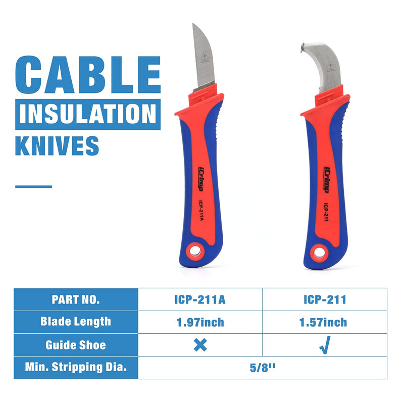 iCrimp Utility Knife for Cable Skinning, Wire Insulation Dismantling Knife, 2-Pack Insulated Electricians Cable Stripping Knives, Fixed Blade