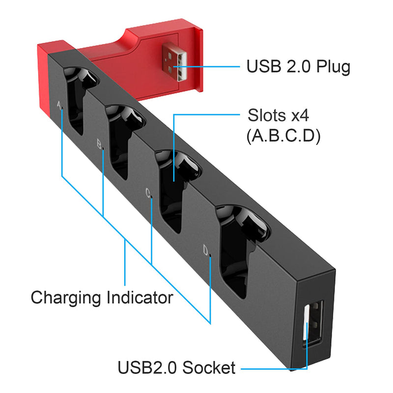 Charging Dock Compatible with Joy Cons, Switch Controller Charger Dock Station for Joycon Charges up to 4pcs Simultaneously, Charging Stand Station for Nintendo Switch Black