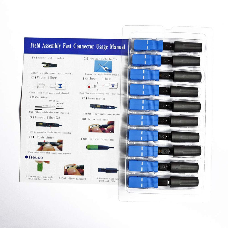 100pcs FTTH SC/UPC Single Mode Fiber Optic Fast Connector, 53mm Embedded Fiber Optic Quick Assembly Connector (SC/UPC 100pcs)