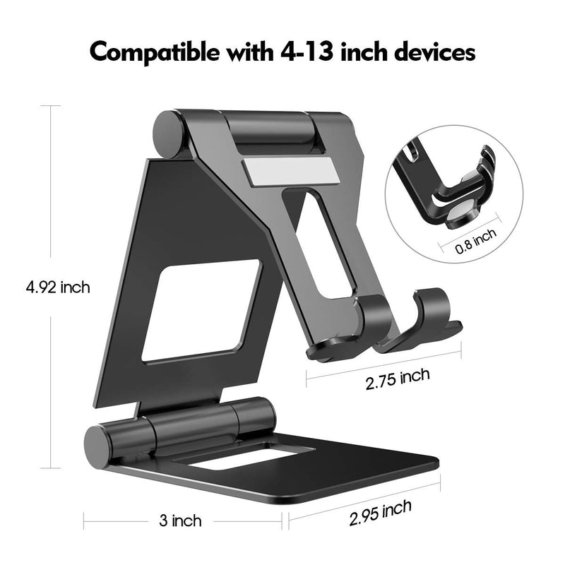 Xuyoz Cell Phone/Tablet Stand, Phone Holder for Desk, Metal iPhone Stand Non-Slip Phone Stand Compatible with iPhone, All Mobile Phones, Switch, iPad,Tablet [Angle Adjustable, Foldable] (4-10.5in) Black