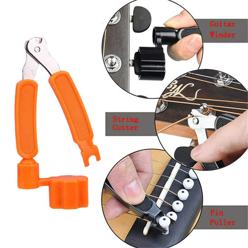 Guitar Repairing & Luthier Tools, Guitar Fret Crowning File, 3 in 1 Guitar String Winder Cutter Pin Puller, Stainless Steel Fret Rocker and Fingerboard Guards Protectors, 2 Grinding Stones (Orange)