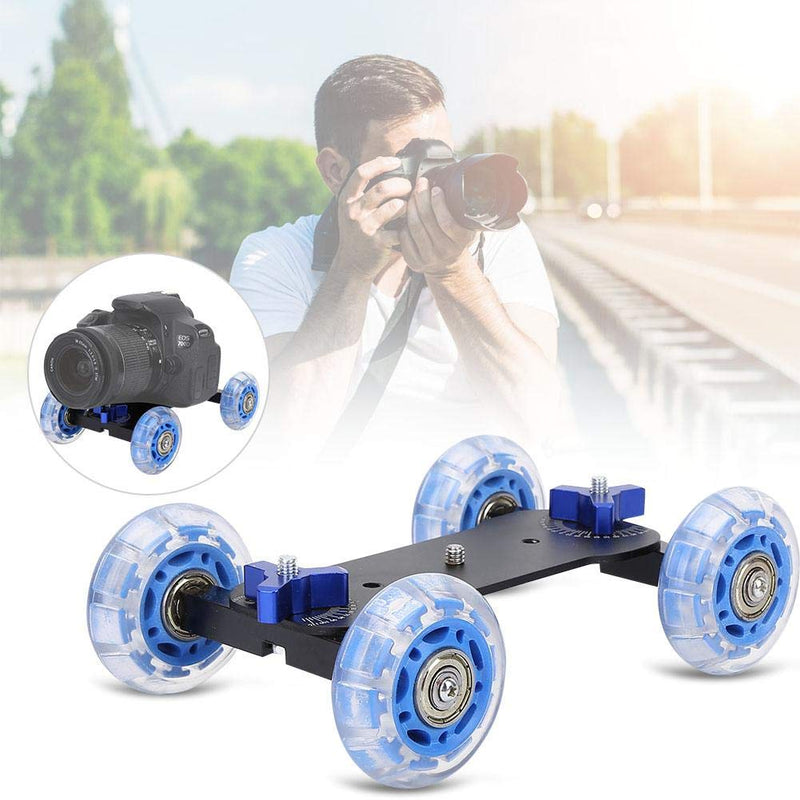 Mini Camera Dolly Roller, Camera Dolly Wheel for DSLR, Multifunctional Adjustable Desktop Camera Slider Car with 10KG Load & Precise Scale, for Video Camcorders, 1/4 Screws & Low Noise