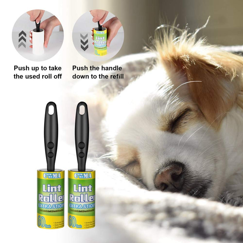 COMMEMA Lint Rollers for Pet Hair Extra Sticky, Pet Hair Remover, Lint Remover, Lint Roller Set Brush for Dog & Cat Hair Removal, Clothes, Furniture, 2 Handles with 4 Refills, 240 Total Sheets