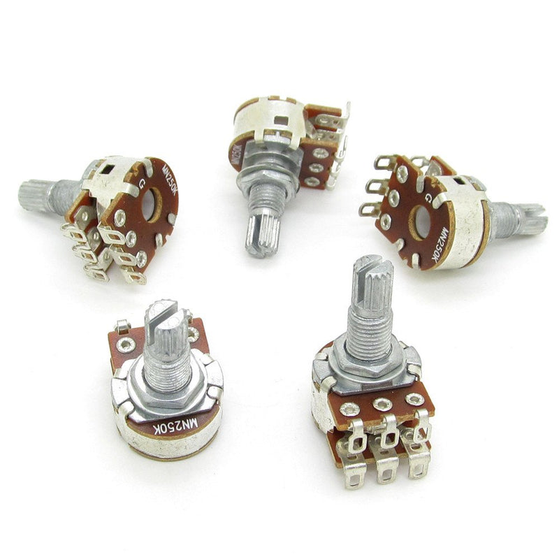 Dual Deck MN250k Blend Balance Pickups Potentiometer Audio Pots Guitar Volume Tone Control Pots Switch Pack of 5