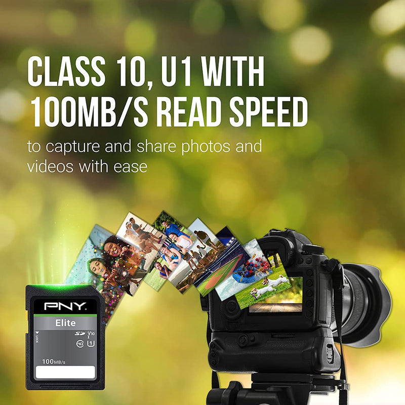 PNY 32GB Elite Class 10 U1 V10 SDHC Flash Memory Card 2-Pack - 100MB/s, Class 10, U1, V10, Full HD, UHS-I, Full Size SD 32GB 2-Pack