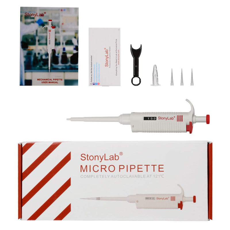 Stonylab Single Channel Pipettor Controller, Adjustable Variable Volume Micropipette Pipette Pipet with Autoclavable Tip Cone for Laboratory Research, 0.5-10 µL 0.5-10 ul