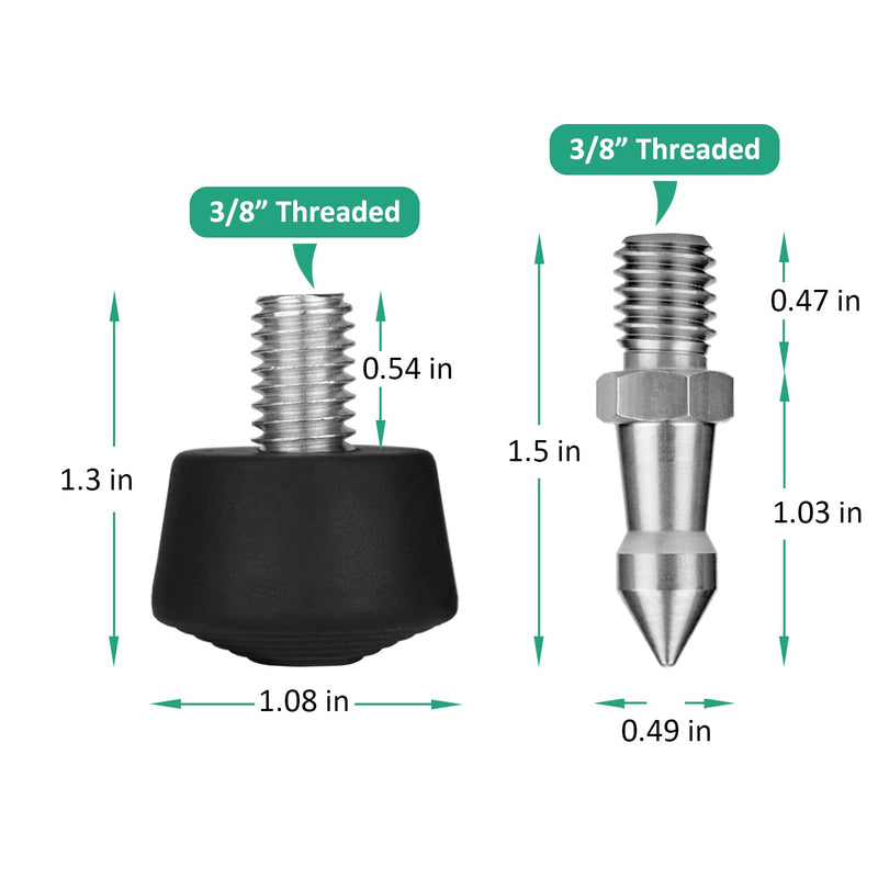 [AUSTRALIA] - 3 Sets of Rubber Tripod Foot Universal 3/8 Thread Anti-Slip with Stainless Steel Tripod Spikes Replacement Part for Monopod Tripod by Rigych Spike Kit 