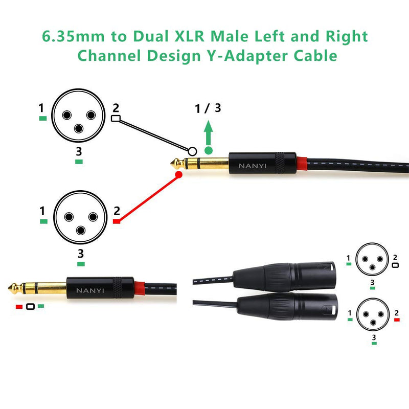 [AUSTRALIA] - NANYI 1/4" to 2XLR Microphone Splitter Audio Cables, TRS Stereo Male to Dual XLR Male Interconnect Audio Microphone Cable, Y Splitter Adapter Cable 3M (10FT) 1/4" to Dual XLR Male - 10Feet 