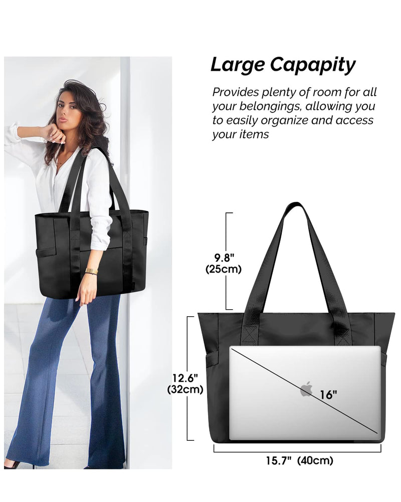 Prite Tote Bag for Women Weekender Bag with Laptop Compartment for Work Nurse School Travel Gym Black