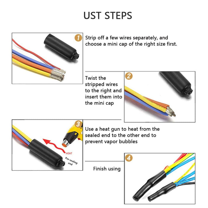 Domecka 420PCS Waterproof Heat Shrink End Caps Tubing, Wire Shrink Wrap Tubing, Electrical Wire Cable Wrap Marine Grade Sealed Heat Shrinkable Tubing, Adhesive Lined Tube Seal Heat-shrinkable Cap