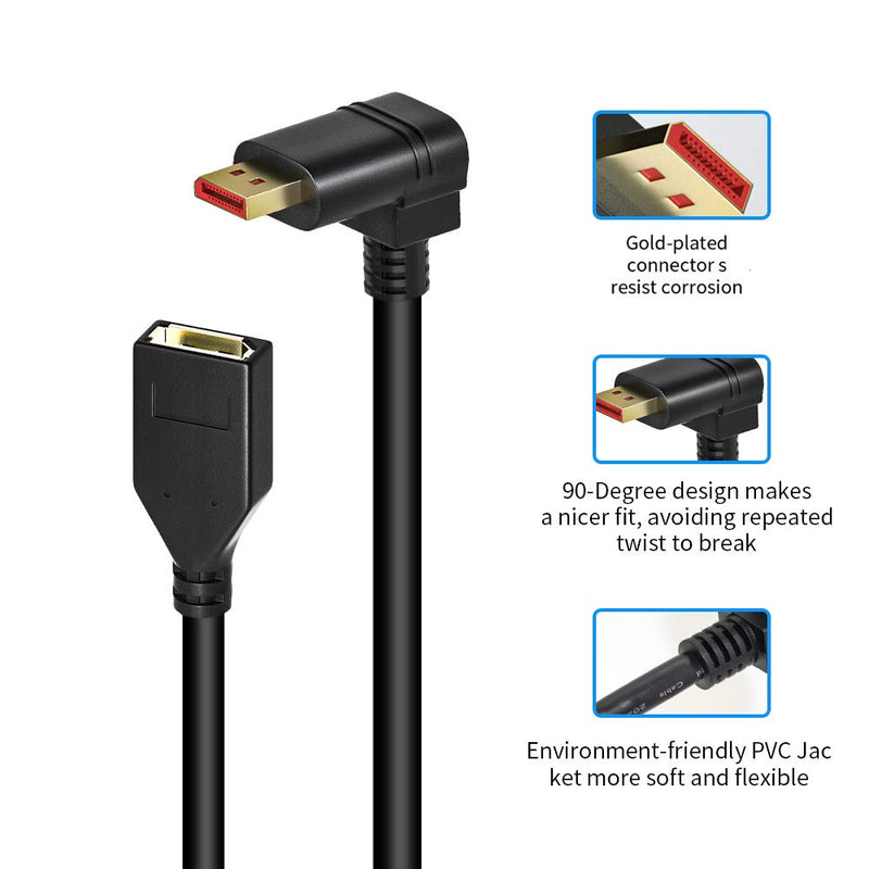 4K/60Hz 90 Degree Angle Displayport 1.2 Extension Cable Displayport Male to Female Displayport 1.2 Cable Cord 4K@60Hz,2K@144hz 0.3M/1FT M2F 1FT Model B