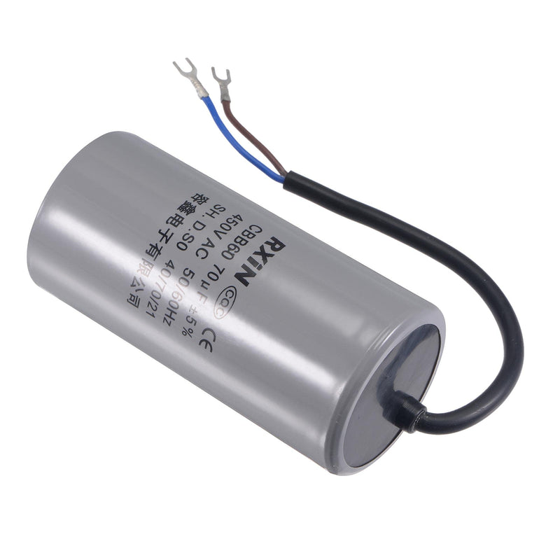 uxcell CBB60 Run Capacitor 70uF 450V AC 2 Wires 50/60Hz Cylinder 123x60mm with Terminal for Air Compressor Water Pump Motor