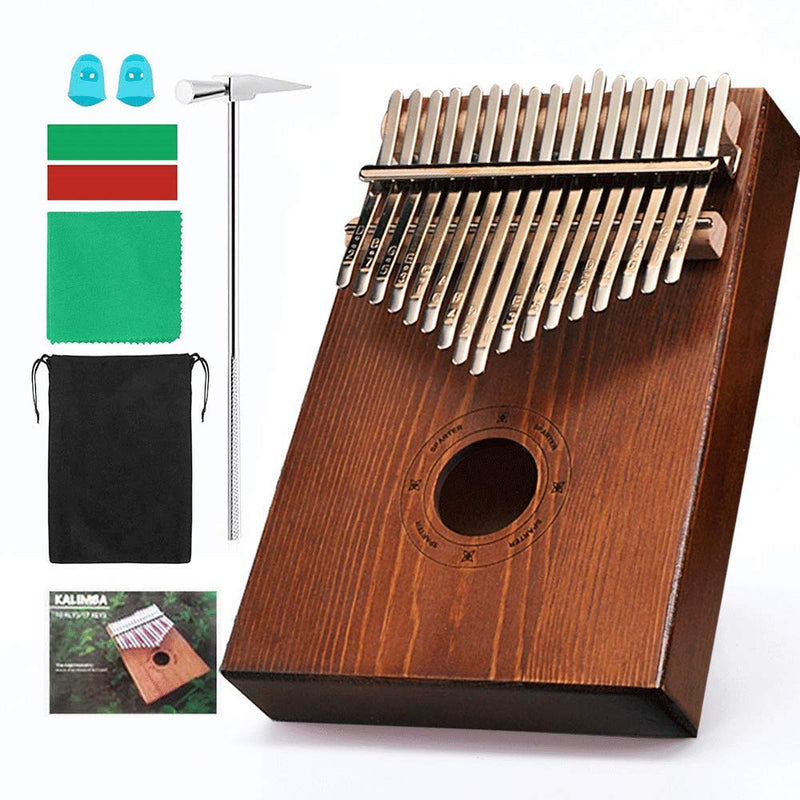 Kalimba 17 Keys Thumb Paino Made By Solid Mahogany with Study Instruction and Tune Hammer, Portable Mbira Sanza African Wood Finger Piano (coffe)