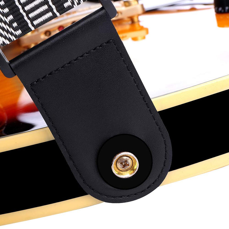 Thicken Guitar Strap Vintage Design Pure Cotton with Leather Ends Adjustable Length for Men Women Kids 2 inch Wide, Bundle with 2 Strap Locks and 1 Headstock Button Set by Melede (Black white) Black white