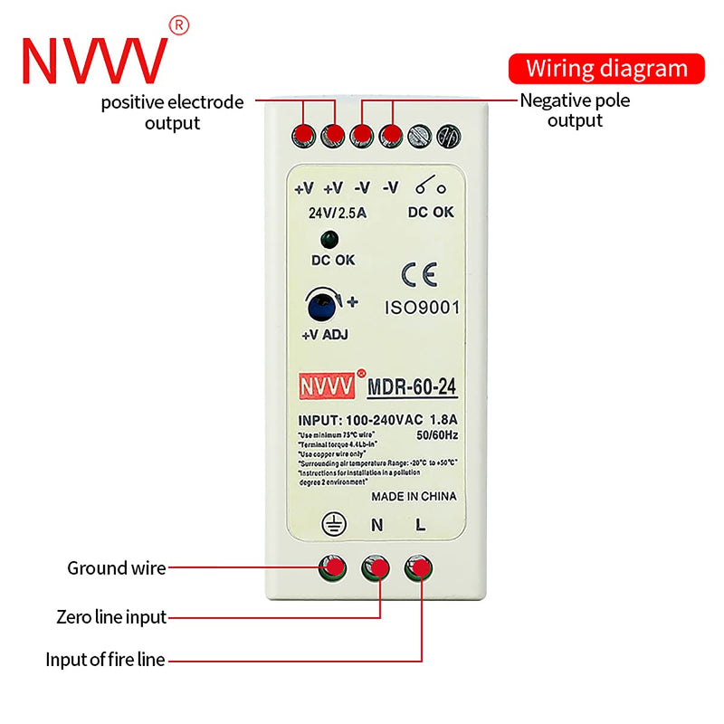 [AUSTRALIA] - NVVV MDR-60-24 AC to DC DIN-Rail Power Supply 24V 2.5 Amp 60W 