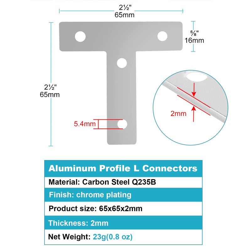 OTTFF 20 Pcs Aluminum Profile Connectors for 2020 Series, Aluminum Extrusion Linear Rail Channel Bracket for 3D Printer CNC DIY (T Shape) T Shape