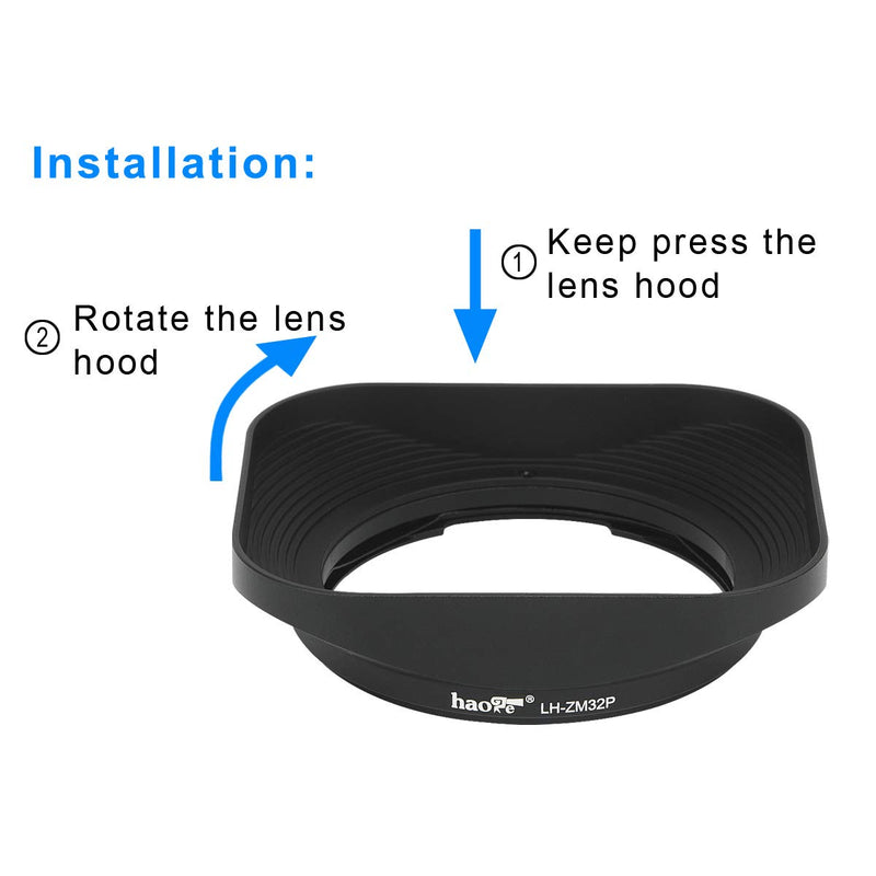 [AUSTRALIA] - Haoge LH-ZM32P Bayonet Metal Square Lens Hood Shade Compatible with Carl Zeiss Distagon T 1.4/35 35mm f1.4 f/1.4 ZM Lens Hollow Out Designed Black Square - Black - Hollow Out Designed 