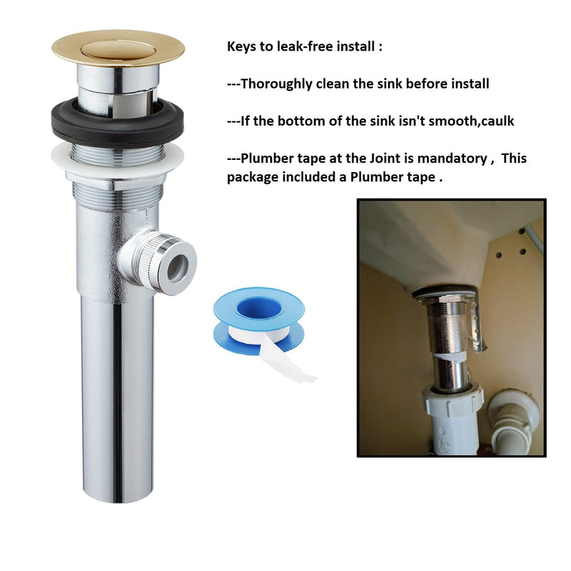 Artiwell Sink Pop-Up Drain Stopper Assembly with Lift Rod and Overflow, Solid Brass Lavatory pop up Drain Assembly for Bathroom Faucet Vanity Sink, All Brass Construction (Polished Brass) Polished Brass