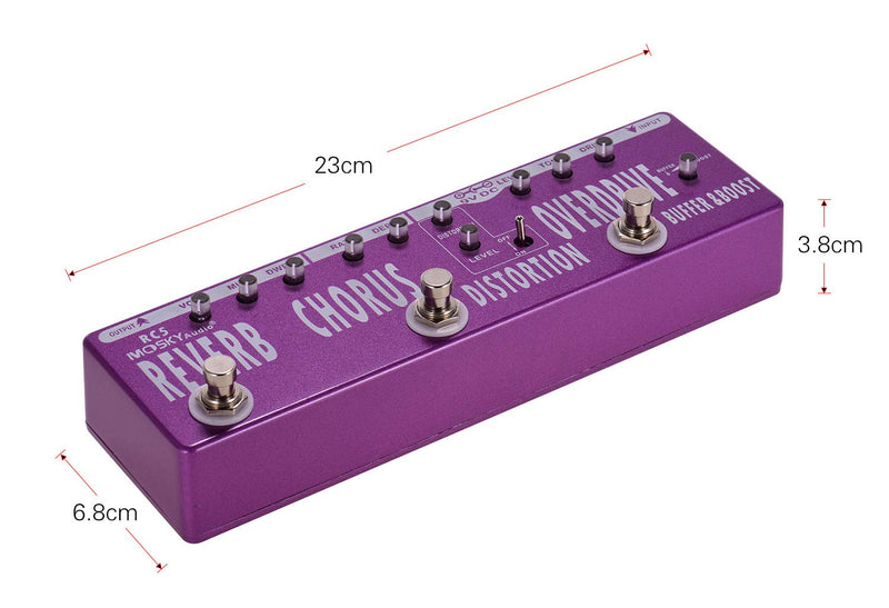 [AUSTRALIA] - YMUZE Mosky Multi-functional Guitar Effect Pedal with 6 Effects Pedal in 1 Unit Buffer + Booster + Overdrive + Distortion + Chorus + Reverb Effects (RC5) 