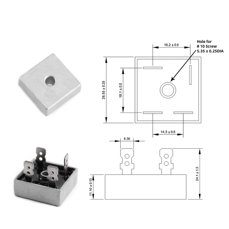 10pcs 50A 1000V Single Phase Diode Bridge Rectifier AC to DC 4-Pin Metal Case Full Wave Diode Bridge Rectifier KBPC5010