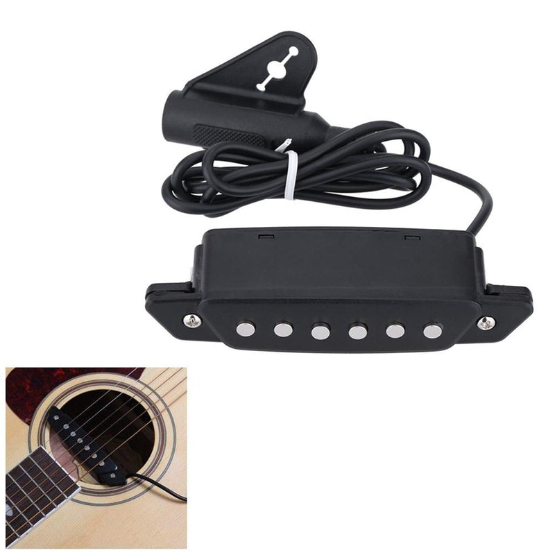 1pcs 6-String SH-85 Soundhole Pickup EQ Preamp Pickup with Active Power Jack for Folk Acoustic Guitar, Ukulele (Sanding Black)