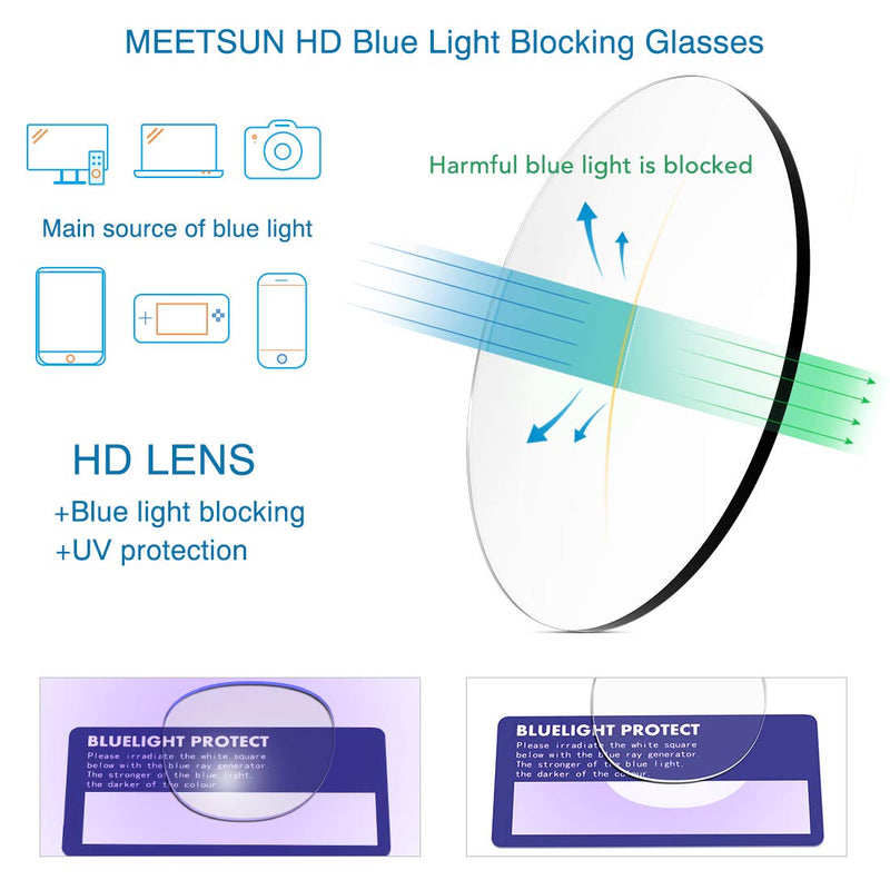 MEETSUN Blue Light Blocking Glasses, Anti Eye Strain Headache (Sleep Better),Computer Glasses UV400 Transparent Lens B (Leopard + Transparent Frame) /Clear Lens 2 Pack 53 Millimeters