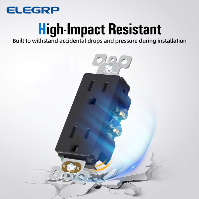 [AUSTRALIA] - ELEGRP Decorator Receptacle, 15A 125V Standard Electrical Wall Outlet, 2 Pole 3 Wire, No-Tamper Resistant, NEMA 5-15R, Self-Grounding Residential Grade Outlet, UL (Glossy Black, 10 Pack) Non Tamper Resistant 