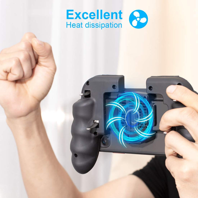 Mobile Game Controller with Cooling Fan for PUBG/Call of Duty/Fortnite Gaming Grip Gamepad Wireless Mobile Gaming Joystick for 4.7-6.5" iOS Android Phone [6 Finger Operation]