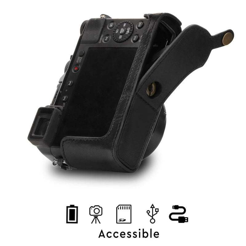 [AUSTRALIA] - MegaGear MG1563 Ever Ready Genuine Leather Camera Half Case Compatible with Panasonic Lumix DC-LX100 II - Black One Size 